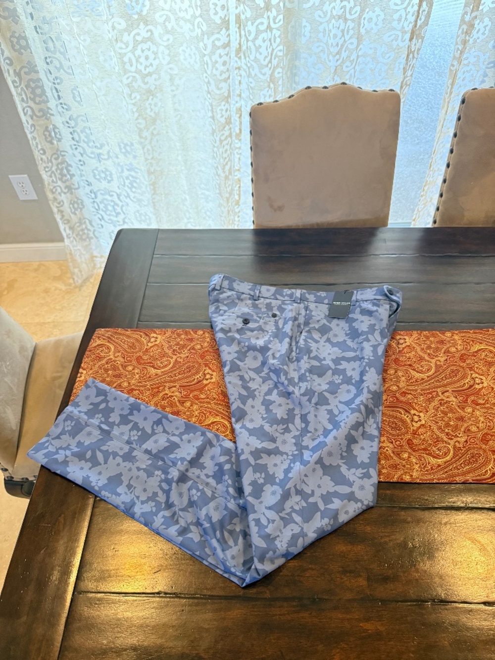 Peter Millar Men's Size 35x34 Blue Pearl Floral Surge Pants MSRP $175